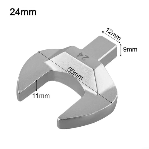 Interchangeable Open End Torque Wrench Head With 9x12mm Drive Insert Spanner, 24mm size, chrome vanadium material.