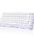 75 Percent Wireless Mechanical Gaming Keyboard With Dynamic Rgb Backlighting And Solid Aluminum Alloy Build In Clean Moonlight White Finish with PBT keycaps.