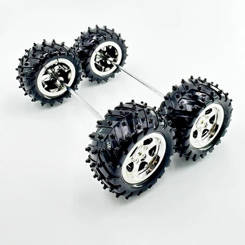 Four Pack Dope Plastic RC Car Wheels With Round Shaft Axles 55mm Diameter 28mm Wide Fits 3mm Shafts Includes 2 Metal Shafts