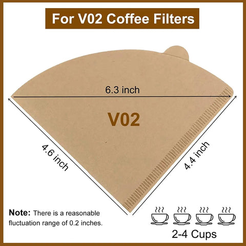 Cone Coffee Filters Size 02 Unbleached, 200 Count, 2-4 Cup dimensions shown in brown paper view