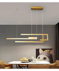 Modern LED Pendant Lamp for Dining Room Kitchen Living Room Bedroom Black Rectangle Dimmable Chandelier above a dining table.