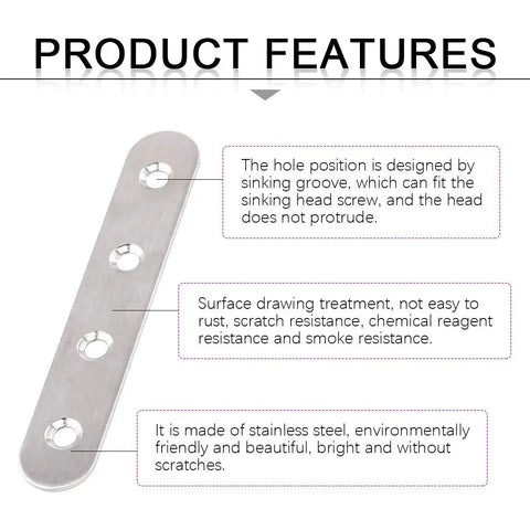 Stainless Steel Flat Brace Shelf Brackets Kit With Screws Three Size Set 50mm 80mm 100mm showing product features and design details.