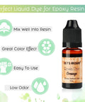 Let's Resin orange epoxy resin dye bottle with dropper cap, 10 ml front view
