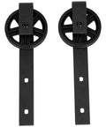 Heavy Duty Sliding Barn Door Hardware Kit With 6.6 Ft Rail In Black Finish Sturdy Large Wheel Design Easy To Install