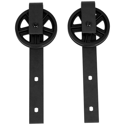 Heavy Duty Sliding Barn Door Hardware Kit With 6.6 Ft Rail In Black Finish Sturdy Large Wheel Design Easy To Install