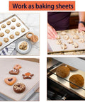 Non-Stick PTFE Teflon Sheets used for baking cookies on trays, demonstrating versatility and heat resistance up to 500°F.