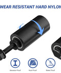 Heavy Duty Adjustable Gate Guide Roller for 4 Inch Thick Sliding Gates, Quiet Nylon Wheel Pulley With Steel Bracket, diagram showing abrasion, rust, water resistance.