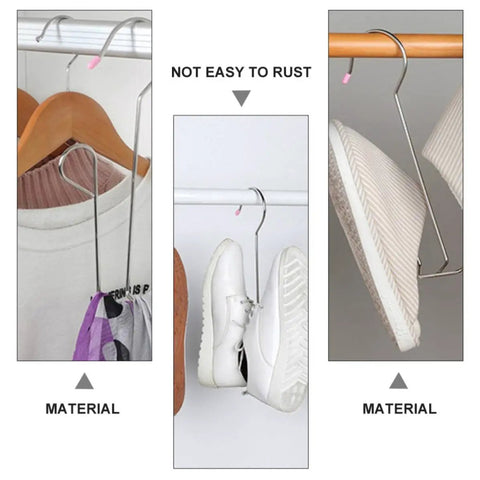 Heavy Duty Stainless Steel Hanging Shoe Rack With Double Nonslip Hooks To Keep Your Kicks Secure And Tidy, showcasing rustproof materials.