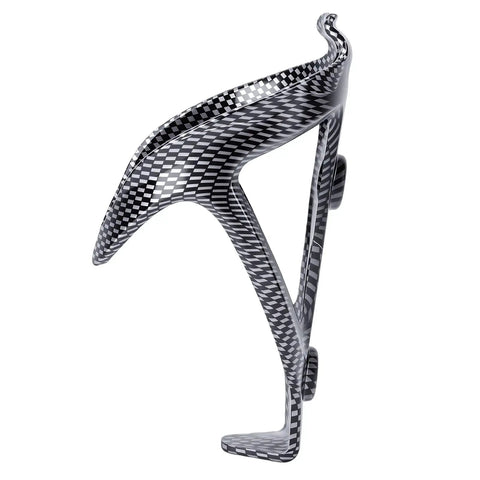 Fly Heavy Duty Bike Water Bottle Cage Built From Solid Abs Showing Off A Badass Carbon Fiber Aesthetic, side view.