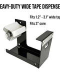 Heavy Duty Desktop Tape Dispenser With Solid Steel Base And Precision Serrated Blade For Straight Up Clean Cuts On Packing Boxes And Office Supplies No Sweat Desk Setup, showing adjustable tape holder.