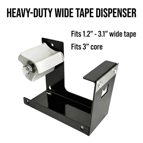 Heavy Duty Desktop Tape Dispenser With Solid Steel Base And Precision Serrated Blade For Straight Up Clean Cuts On Packing Boxes And Office Supplies No Sweat Desk Setup, showing adjustable tape holder.