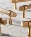 2 Pack Solid Brass Cabinet Pulls 5 Inch Hole Centers Gold Knurled Textured Bar Handles on display
