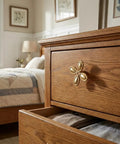 12 Pack Gold Dresser Knob Set with Screws, Solid Zinc Alloy, Brushed Brass Finish, Four Leaf Clover Style on wood dresser