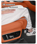 Upgrade Your Ride With The Ultimate Car Seat Leg Support Extender For Mini Cooper SE Convertible John Cooper Works Electric Featuring Breathable Ventilated Design Perfect For All Seasons To Cut Fatigue On Long Drives In Black showing 3D leg support in a convertible.