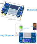 Beefy 12A DC To DC Step Down Power Supply Module with dimensions and wiring diagram shown