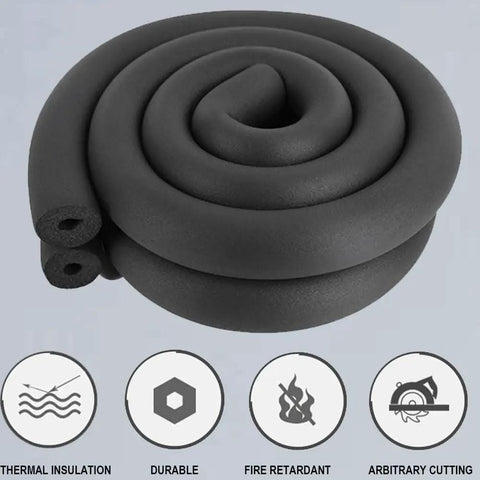Pipe Insulation Foam Tubing One Inch Inner Diameter Six Feet Long Rubber Foam Insulation coiled with features icons