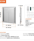 Diagram of Double Door BBQ Access Door 24x24 Inch in brushed stainless steel with measurements and accessories for outdoor kitchen use.