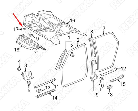 Diagram showing part placement for 10 Pack Hood Insulation Retainer Clips For Toyota And Lexus 90467-09050 90467-A0003