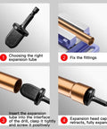 11 Piece HVAC Copper Tube Expander Set step-by-step use with manual swaging tool for air conditioners.