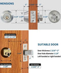 Dimensions of All New Deadbolt Door Lock Set Heavy Duty For Exterior Front Doors With ANSI BHMA Grade 3 Security shown on wood door