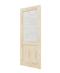 Side view of 36 Inch By 80 Inch Pine Wood Slab Door With Half Frosted Glass For Interior Rooms, Farmhouse Shaker Style.