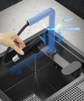 Stainless Steel Kitchen Sink Faucet with Pull Down Sprayer 18 Gauge showcasing 360° rotation and modern design for easy use.