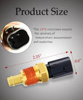 Engine coolant temperature sensor with brass threaded body, orange sealing ring and black plastic connector.