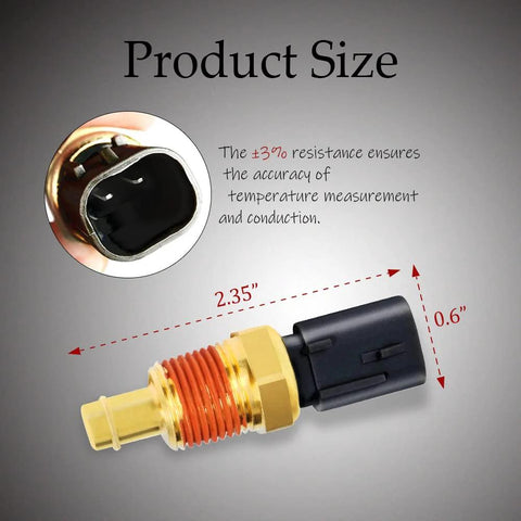 Engine coolant temperature sensor with brass threaded body, orange sealing ring and black plastic connector.