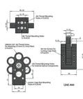 Technical drawing of 0.5 Inch Filter Wheel For Telescopes, Cage Coaxial Mount With 30mm Cage Compatibility, showing dimensions and threads.