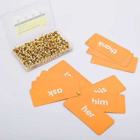 Top Tier Golden Brass Paper Fasteners For Scrapbooking And Handmade Craft Jobs 250 Piece Bulk Pack with orange tags and storage box