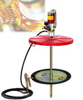 Industrial Grade Air Powered Grease Pump For 55 Gallon Drums with red lid and hose
