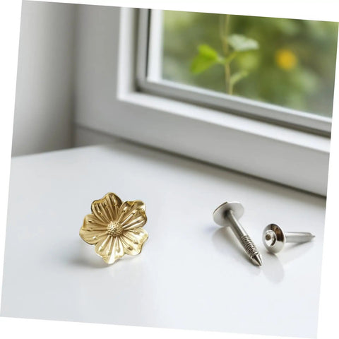 Vintage Brass Flower Cabinet Handle Single Hole Drawer Pull for wardrobe and cupboard doors with screws included