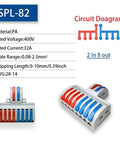 No Tool Wire Connectors For Home And Led Lights Super Easy Push In Block Splicing Solid Stranded 28 To 12 Awg Copper Terminals That Are Flame Retardant And Durable Perfect For Electrical Junction Box Projects, SPL-82 2-in 8-out