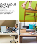 Heavy Duty Metal L Bracket And Corner Shield Supporting Shelving Braces With A Slick Right Angle Design For Wood Furniture Wall Mounted Cabinet Shelf Brace Hardware Kit in use with a chair and desk.