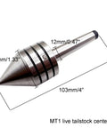 Heavy Duty Live Tailstock Center for Wood Lathe MT1 with 60 Degree Point, ball bearing precision, dust seal, size dimensions shown