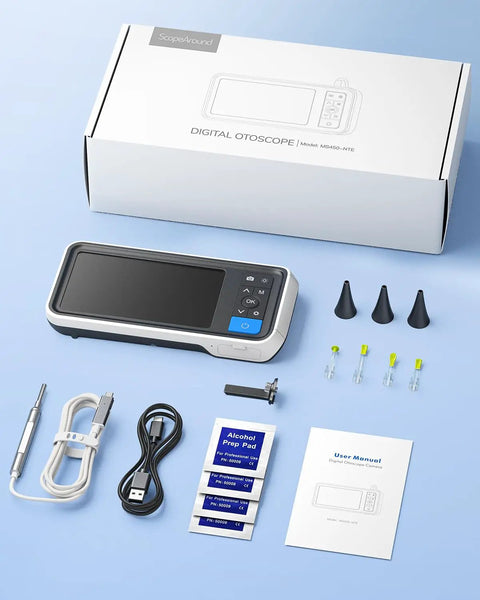 Home Ear Otoscope With 4.5 Inch IPS Display And 3.9mm Ear Camera With Gyroscope For Clear At Home Inspection, 6 LED Lights Illuminate Earwax Irritation And Blockages, No App Required, No WiFi Needed, HD Ear Camera For Safe Self Check, FSA HSA Eligible, with box