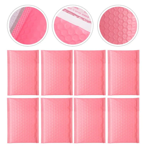 Close-up of Pink Bubble Mailer Envelopes 11x15 Plus 4 Inch Padding Self Sealing Shipping Bags Thick, Shockproof Bubble Pouches
