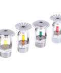 One Piece Workhorse Spray Sprinkler Head For Fire Extinguishing Rig With Reliable 57 68 79 93 Degree Ratings And 20mm Downward Port For Solid Protection - four chrome sprinkler heads with colored thermal glass bulbs