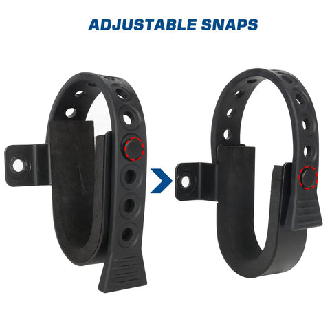Two Piece Gun Rack Mount Kit For Rigid MOLLE Panels With Quick Release Rubber Straps, adjustable snaps detail