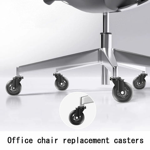 Heavy Duty Office Chair Wheels Roller Blade Casters Rubber Caster Set Of Five Smooth Glide Floor Savers For Gaming Chairs on a sleek chair base.