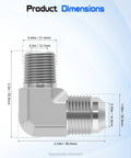 Three Quarter JIC 37 Degree Male To Half Inch NPTF Male Hydraulic Hose Fittings 90 Degree Elbow Adapter, metal dimensions