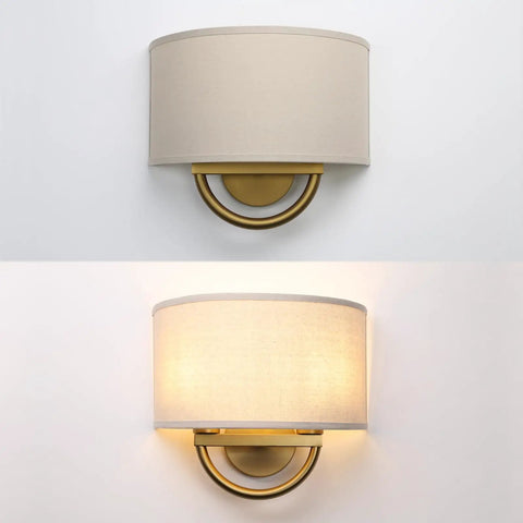 Straight Up Stylish Industrial 2 Light Wall Sconce With Linen Fabric Shade Super Solid Metal Frame Build Nailed The Vintage Look illuminated and unilluminated views