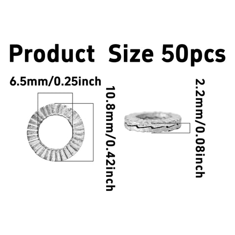 Heavy Duty M6 Wedge Lock Washers Set Premium Manganese Steel 10.8mm x 6.5mm x 2.2mm size dimensions for automotive use.
