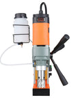 Badass Magnetic Drill Press With A 1450W Powerhouse Motor And Smooth Variable Speed Control Up To 800 Rpm For Heavy Steel Boring Jobs Includes Two Premium Coring Bits And An Ultra Strong Magnetic Base That Grips Like A Glove shown from the top with tool controls and a coolant tank.