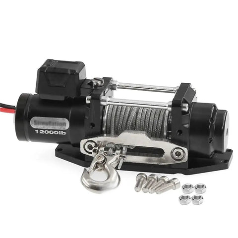 Heavy Duty Metal Electric Winch For Traxxas TRX4 SCX10 Defender RC Crawler Upgraded Parts with sealed gear and remote line payout.