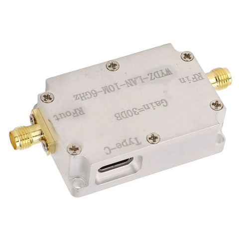 Wideband RF Amplifier With High Gain And Low Noise LNA For Radio, Ultra Broad 10 MHz To 6 GHz Coverage, 30 dB Gain, Compact Design