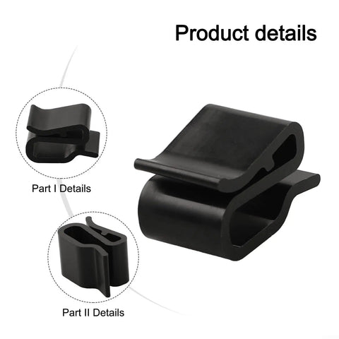 Rock Solid Solar Cable Clamps And Wire Clips For PV Panels, black plastic clips showing detailed designs for securing solar cables.