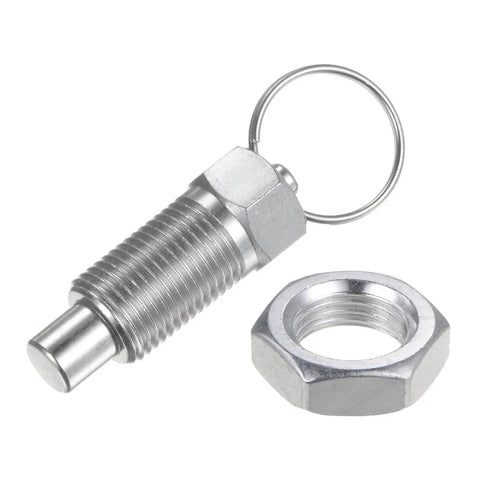 Built Like A Tank Carbon Steel Spring Plunger With Pull Ring M16x1.5 Thread 0.96 Inch Length And 10mm Pin, showing pin and nut.