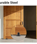 Four Pack Black Sliding Barn Door Floor Guides Flush Wall Mount installed at bottom of wooden barn door for alignment support