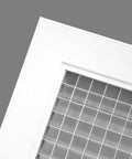 Corner detail of 36 by 36 Inch Cube Core Eggcrate Return Air Grille Aluminum Rust Proof White Finish for HVAC Duct Openings and Vent Covers